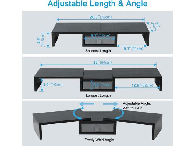 TEAMIX Dual Monitor Stand Riser with Drawer - Length and Angle Adjustable Double Monitor Riser Corner Desk Shelf Organizer 37 inch Long Monitor...