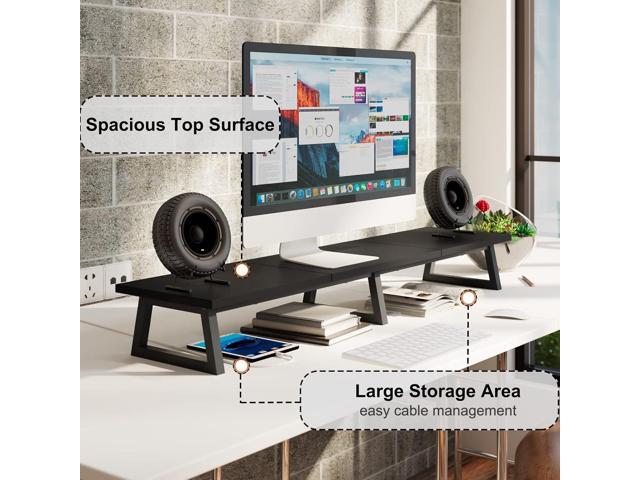TEAMIX Black 42 inch Dual Monitor Riser,Wood and Steel Long Monitor Stand for 2 Monitors with Storage Large TV Riser Computer Laptop Stand for Desk...