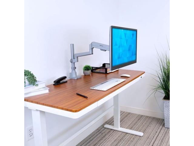 Mount-It! Single Monitor Desk Mount Pole Mounted Gas Spring Monitor Arm Premium Height Adjustable Computer Display Riser, Silver