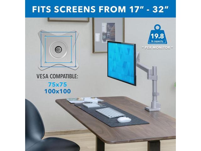 Mount-It! Single Monitor Desk Mount Pole Mounted Gas Spring Monitor Arm Premium Height Adjustable Computer Display Riser, Silver