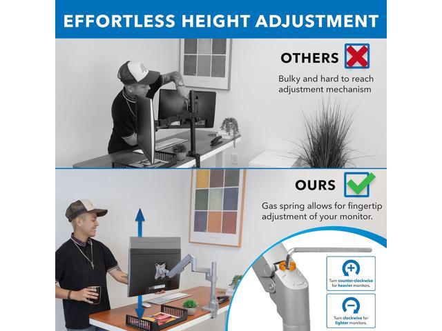 Mount-It! Single Monitor Desk Mount Pole Mounted Gas Spring Monitor Arm Premium Height Adjustable Computer Display Riser, Silver