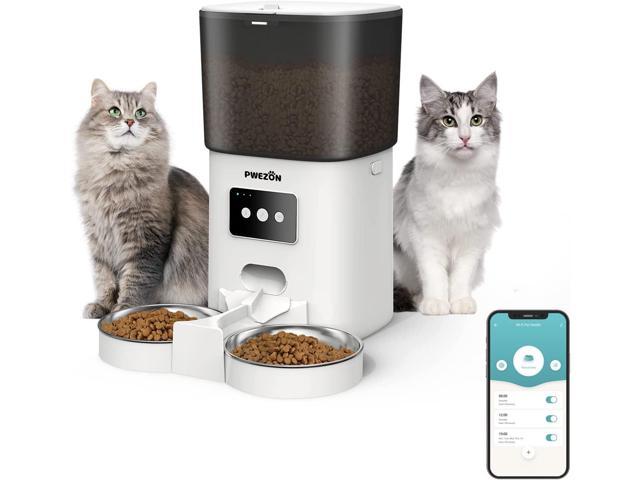 PWEZON Smart WiFi Double Pet Feeders for Two Cats, Automatic Cat Feeder with 2 Stainless Steel Bowls, 6L Dry Food Dispenser with App Control for. photo