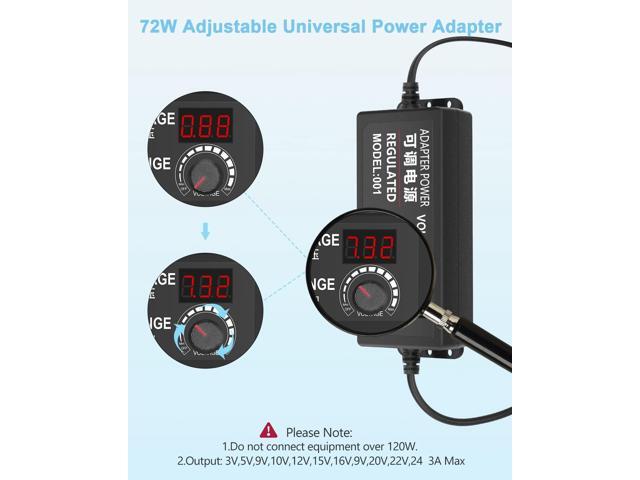 Aclorol Universal AC Adapter 3V-24V 3A 72W Adjustable Power Supply DC 3V 5V 6V 9V 12V 24V 100-240V AC/DC Converter Various Switching with Polarity...