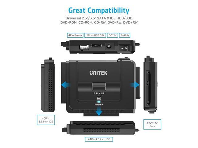 Unitek USB 3.0 to IDE and SATA Converter External Hard Drive Adapter Kit for Universal 2.5/3.5 HDD/SSD Hard Drive Disk, One Touch Backup Function...