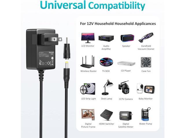 12V Power Supply AC Adapter DC 12 V Power Cord Universal Power Adapter 12Volt Charger Compatible with 1000mA 900mA 800mA 700mA 600mA 500mA 400mA...