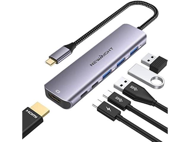 USB C HUB to Adapter, Newmight 6 in 1 USB-C Dongle with 4K,3 USB3.0 Ports and USB C 5Gbps Data Port, 100W USBC Charging Port, Type C Docking. photo