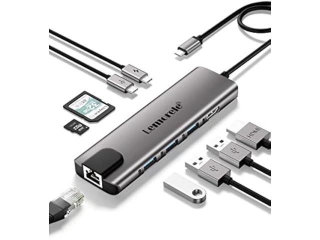 Lemorele USB C Hub Multiport Adapter 9 in 1 w/Gigabit Ethernet, 100W PD, HDMI 4K, 3 USB 2.0, 5Gbps USB C Data Port, SD/TF Card Reader, Dongle...