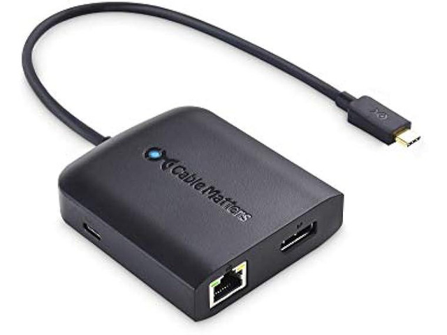 Cable Matters USB C Hub DisplayPort 100W, 4K@240Hz (USBC DisplayPort 1.4 Hub), 480Mbps Ethernet, 2X USB, 100W Host Charging in Black - Thunderbolt...