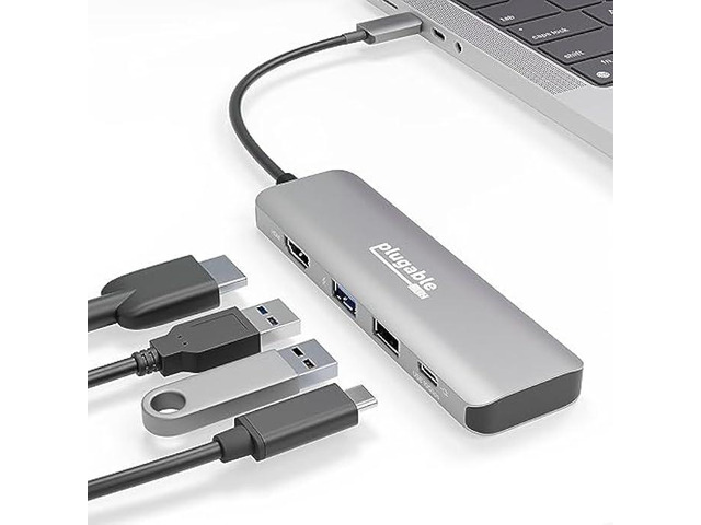 Plugable USB C Hub Multiport Adapter, 4 in 1, 100W Pass Through Charging, USB C to HDMI 4K 60Hz, Multi USB Port Hub for Windows, Mac, Ipad Pro,...