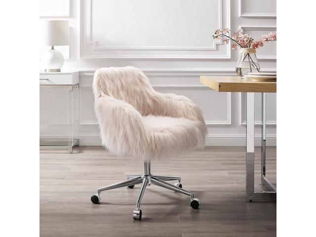 Linon Fiona Chrome Base Office Chair, Metal, 23.5'W x 22'D x 31-35'H