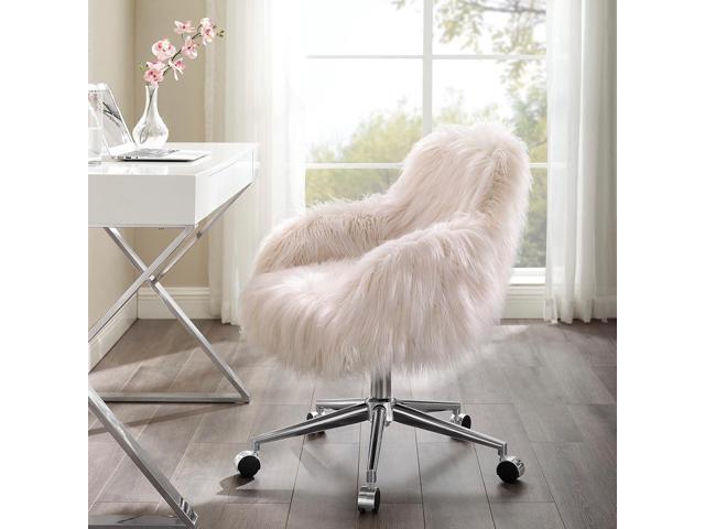 Linon Fiona Chrome Base Office Chair, Metal, 23.5'W x 22'D x 31-35'H
