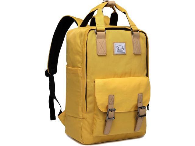 VASCHY Laptop Backpack for Men and Women, Unisex Vintage Water Resistant Casual Daypack Rucksack Bookbag for School College Yellow