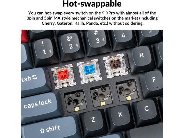 Keychron K10 Pro QMK/VIA Custom Wireless Mechanical Keyboard, Hot-Swappable Full Size 108 Keys Programmable White LED Backlit Brown Switch,...