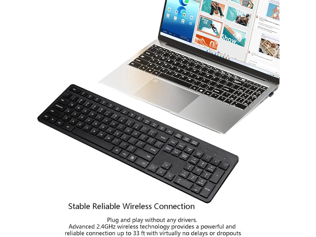 Harburfine Wireless Keyboard, 2.4G USB External Silent Cordless Keyboard for Windows Chrome Laptop Computer PC Desktop Notebook Chromebook, 106...