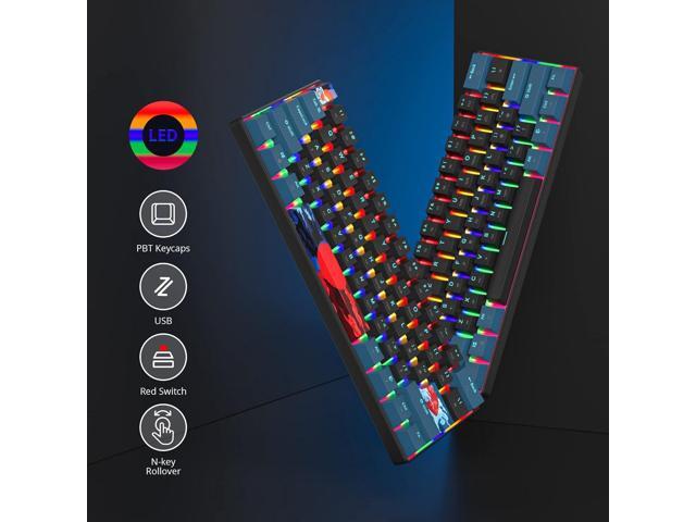 Protable 60% Percent Gaming Keyboard Mechanical, Mini Compact Backlit 61 Keys Wired Office Keyboard with Red Switch for Mac/Win (Monstor Black/red...