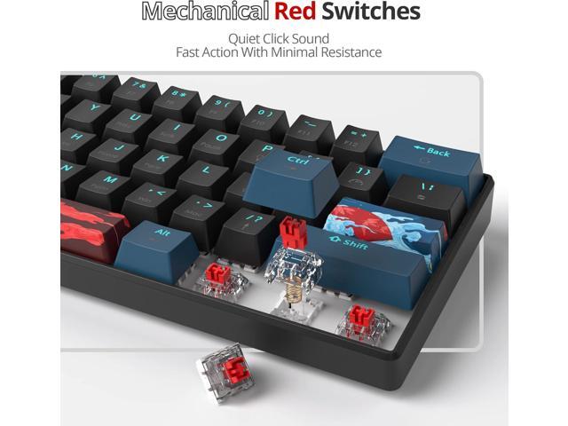 Protable 60% Percent Gaming Keyboard Mechanical, Mini Compact Backlit 61 Keys Wired Office Keyboard with Red Switch for Mac/Win (Monstor Black/red...