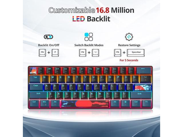 Protable 60% Percent Gaming Keyboard Mechanical, Mini Compact Backlit 61 Keys Wired Office Keyboard with Red Switch for Mac/Win (Monstor Black/red...