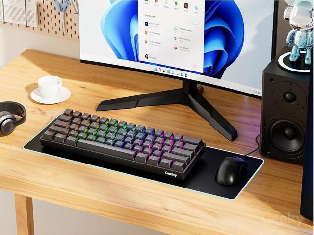 Geeky GK61 60% Hot Swappable Mechanical Gaming Keyboard 61 Keys Multi Color RGB LED Backlit for PC/Mac Gamer ANSI US American Layout (Black,...