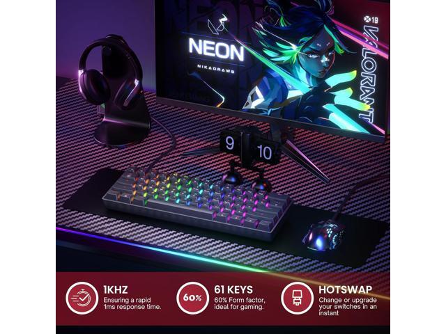 HK GAMING GK61 60% v3 Hotswap Mechanical Gaming Keyboard 61 Keys Multi Color RGB LED Backlit for PC/Mac Gamer US Layout (Black, Mechanical...