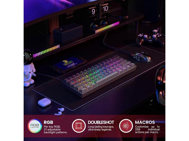 HK GAMING GK61 60% v3 Hotswap Mechanical Gaming Keyboard 61 Keys Multi Color RGB LED Backlit for PC/Mac Gamer US Layout (Black, Mechanical...