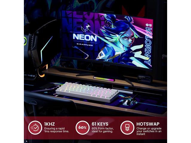HK GAMING GK61 60% v3 Hotswap Mechanical Gaming Keyboard 61 Keys Multi Color RGB LED Backlit for PC/Mac Gamer US Layout (White, Gateron...