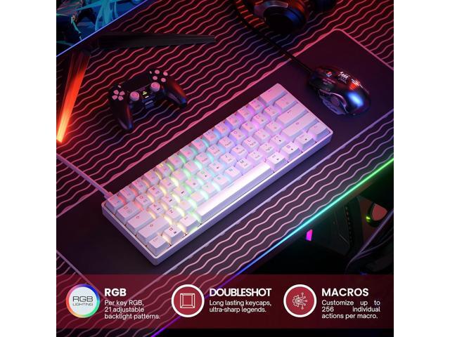 HK GAMING GK61 60% v3 Hotswap Mechanical Gaming Keyboard 61 Keys Multi Color RGB LED Backlit for PC/Mac Gamer US Layout (White, Gateron...