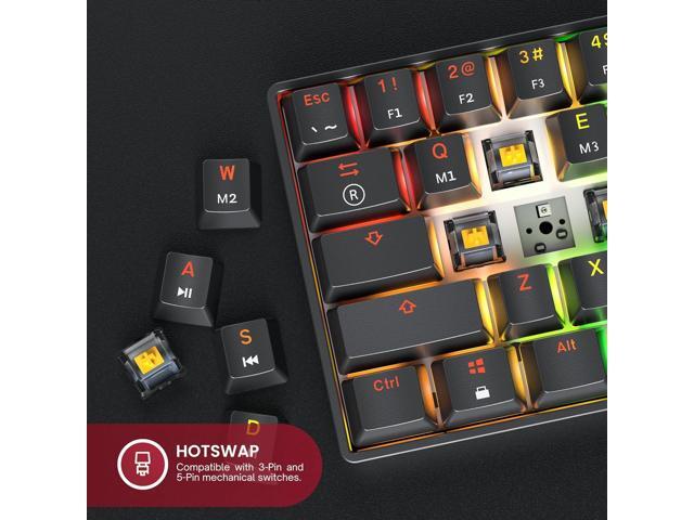 HK GAMING GK61 60% v3 Hotswap Mechanical Gaming Keyboard 61 Keys Multi Color RGB LED Backlit for PC/Mac Gamer US Layout (Black, Mechanical...