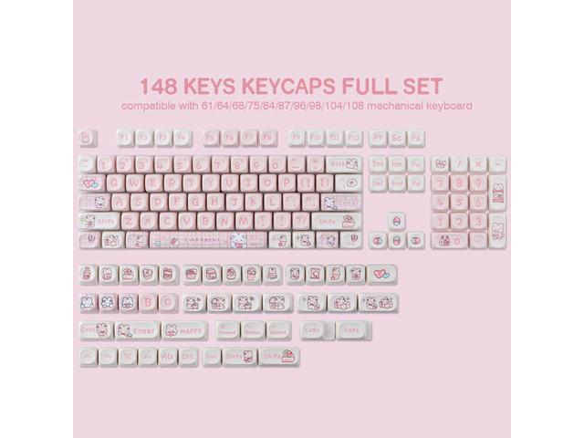 PBT 148 Keys Cute Keycaps Dye-Sublimation Bunny Keycaps Set MOA Profile for Cherry Gateron MX Keys Mechanical Keyboards