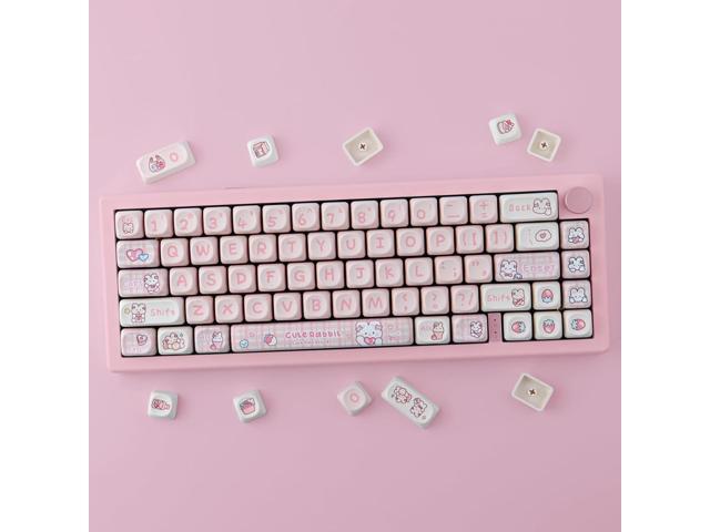 PBT 148 Keys Cute Keycaps Dye-Sublimation Bunny Keycaps Set MOA Profile for Cherry Gateron MX Keys Mechanical Keyboards
