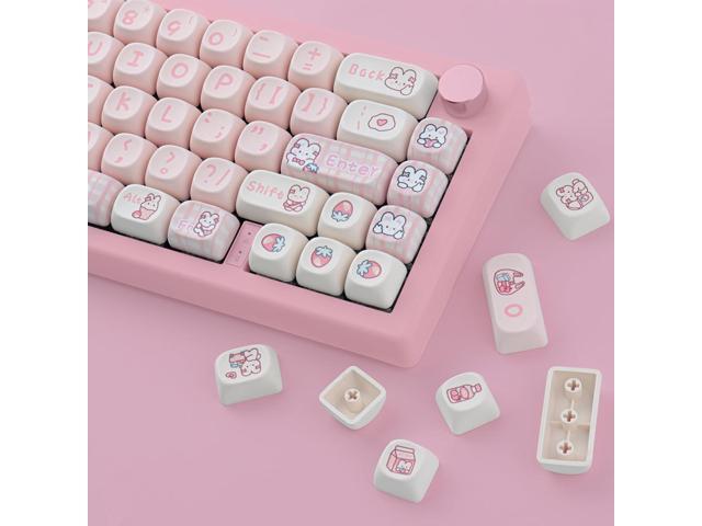 PBT 148 Keys Cute Keycaps Dye-Sublimation Bunny Keycaps Set MOA Profile for Cherry Gateron MX Keys Mechanical Keyboards