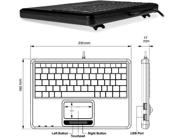Perixx PERIBOARD-510H Plus, Wired Super Mini USB Touchpad Keyboard, X Type Scissor Keys with 2 Built-in Hubs, Black, US English Layout (11005)