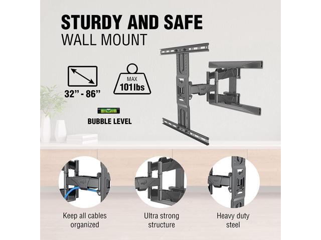 ELG Full Motion TV Wall Mount for TVs 32'' to 86'', Holds up to 99 lbs, Articulating Arms, Swivel, Tilt, Extension, Fits 16' Wood Studs, Max VESA...