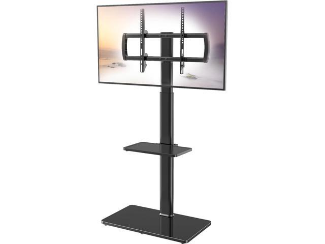 Universal Floor TV Stand with Mount 80 Degree Swivel Height Adjustable and Space Saving Design for Most 27 to 65 inch LCD, LED OLED TVs, 2 Shelves...