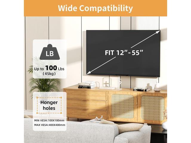 Studless TV Wall Mount for 12-55 Inch TVs, No Stud No Drill TVs Mount, VESA 100x100mm to 400x400mm, Up to 100 Lbs, Slim & Secure Low-Profile TV...
