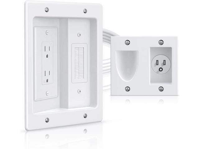 ELECTOP Dual Outlet in Wall Cable Management Kit, TV Cord Hider for Wall Mounted TV, Recessed Low Voltage Media Wall Plate for Power Cables & Low...
