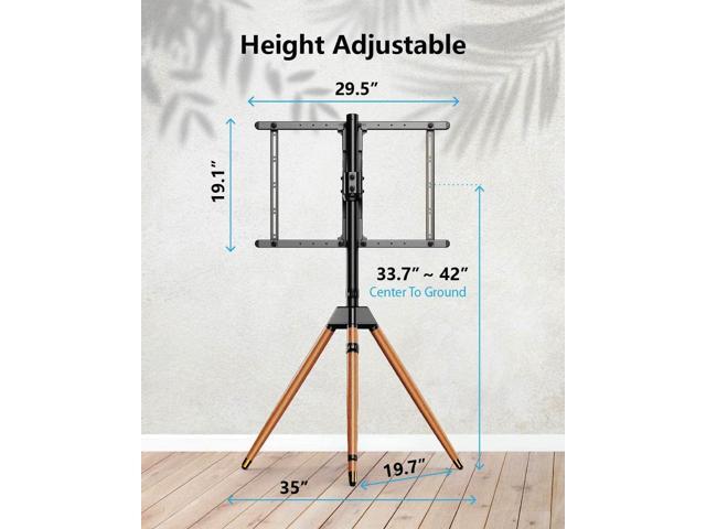 Tripod TV Stand for 32-75 Inch Screen up to 77lbs, Height Adjustable Easel TV Floor Stand with Wood Legs and Cable Ties