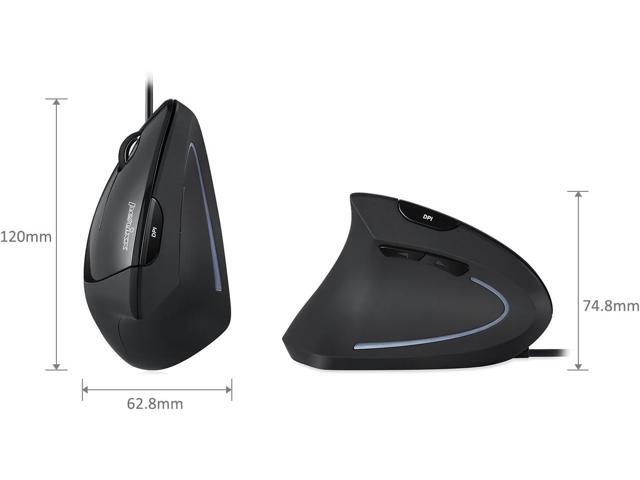 Perixx Perimice-513L Wired Vertical Ergonomic Mouse with 2 DPI, 6 Button Optical Ergo Mouse with 2 Level DPI Switch 1000 1600, Left Handed, Black