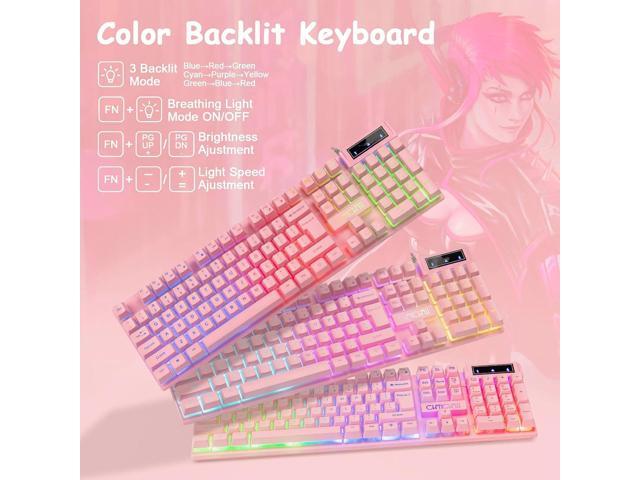 CHONCHOW Pink Keyboard and Mouse Combo with Backlit, Function Keys, 19 Keys Anti-ghosting for Gamer on PC Laptop Computer Mac PS4 Xbox, Cute Wired...