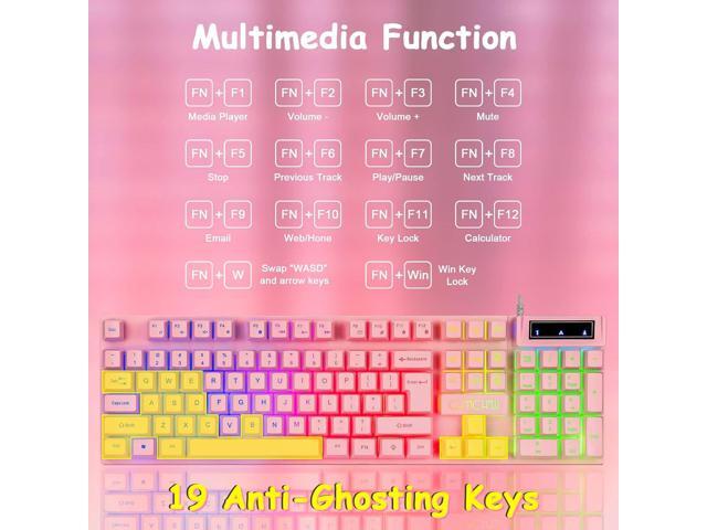 CHONCHOW Pink Keyboard and Mouse Combo with Backlit, Function Keys, 19 Keys Anti-ghosting for Gamer on PC Laptop Computer Mac PS4 Xbox, Cute Wired...