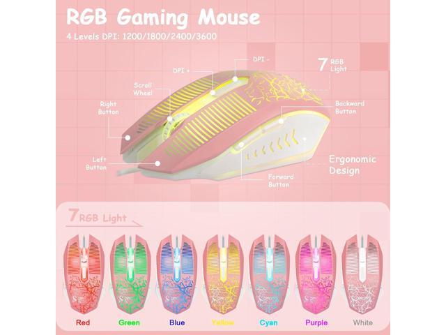CHONCHOW Pink Keyboard and Mouse Combo with Backlit, Function Keys, 19 Keys Anti-ghosting for Gamer on PC Laptop Computer Mac PS4 Xbox, Cute Wired...