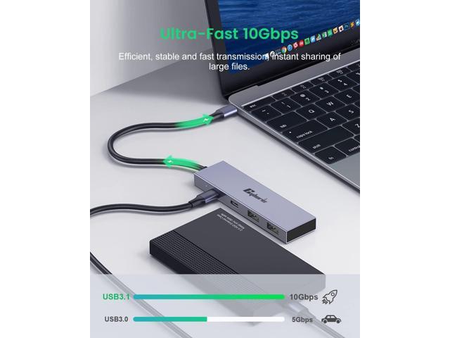 USB C Hub, 4 Port 10Gbps USB C to USB Adapter USB 3.1 Hub GEN2, USB C Splitter Thunderbolt 3 Compatible, PD100W Powered USB C Hub, USB-C Hub for...