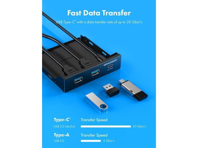 GRAUGEAR 3.5 Inch Front Panel USB Hub, Internal USB Hub with 20Gbps USB3.2 Gen2 USB-C and USB 3.0 Ports, 20-pin Type-E Key-A Header & USB3.0 Header...