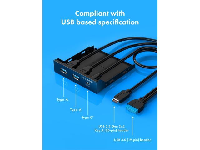 GRAUGEAR 3.5 Inch Front Panel USB Hub, Internal USB Hub with 20Gbps USB3.2 Gen2 USB-C and USB 3.0 Ports, 20-pin Type-E Key-A Header & USB3.0 Header...