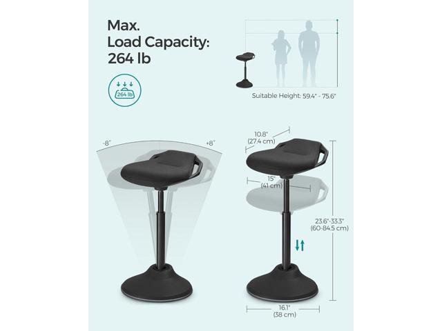 SONGMICS Standing Desk Chair, Adjustable Ergonomic Wobble Stool, 23.6-33.3 Inches Drafting Chair, Swivel Sitting Balance Stool, Fabric Upholstery,...