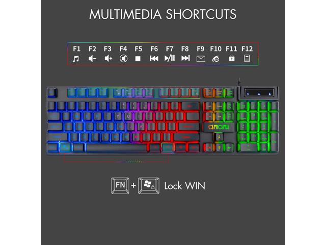CHONCHOW Gaming Keyboard and Mouse Led Backlit USB Wired with Light Up 104Key 3600DPI 2 Side Button Mouse Keyboard Mechanical Feeling Compatible...