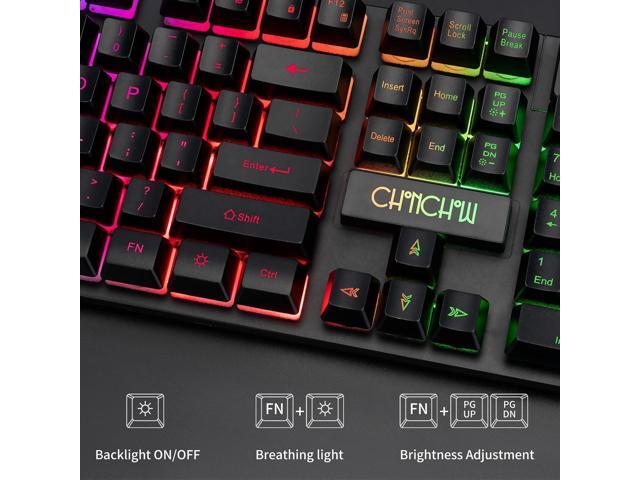 CHONCHOW Gaming Keyboard and Mouse Led Backlit USB Wired with Light Up 104Key 3600DPI 2 Side Button Mouse Keyboard Mechanical Feeling Compatible...