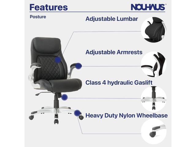 Nouhaus +Posture Ergonomic PU Leather Office Chair. Click5 Lumbar Support with FlipAdjust Armrests. Modern Executive Chair and Computer Desk Chair...