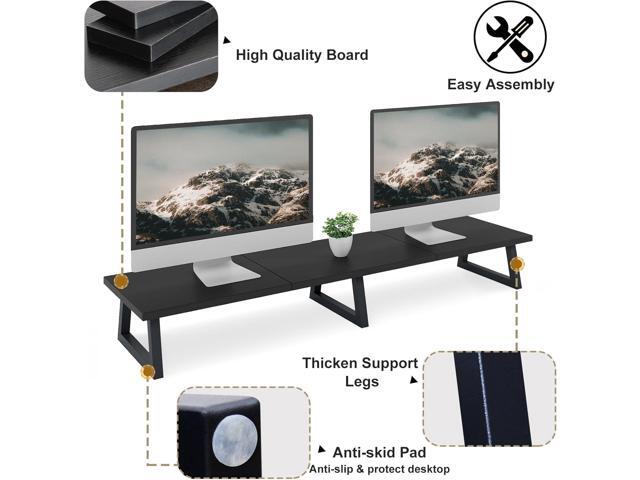 TEAMIX Black 42 inch Dual Monitor Riser,Wood and Steel Long Monitor Stand for 2 Monitors with Storage Large TV Riser Computer Laptop Stand for Desk...