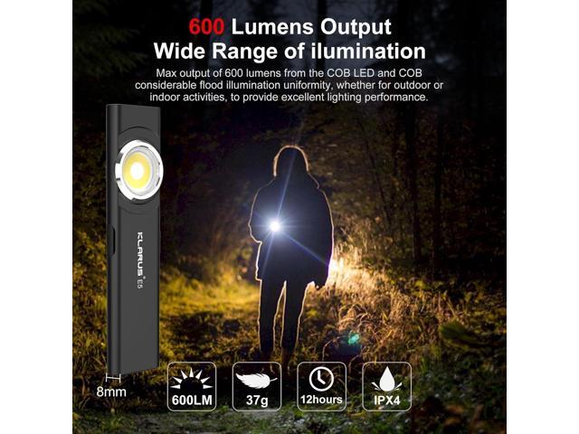 klarus E5 Pocket Flashlight, Rechargeable EDC Flashlight, Super Slim 4.2x1x0.3inch, 600 Lumens, USB-C Port, IPX4, Dual Light Source with Magnetic...