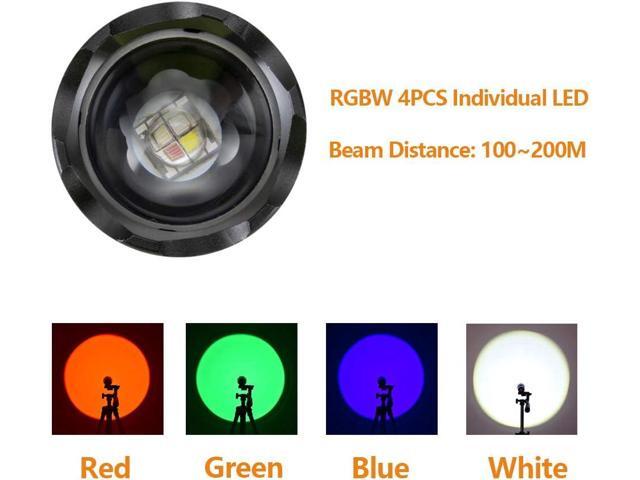 ALONEFIRE X004 Multicolor Flashlight Red Light Green Light USB Rechargeable Blue Light Flashlight RGB Color Changing Waterproof with Battery,...